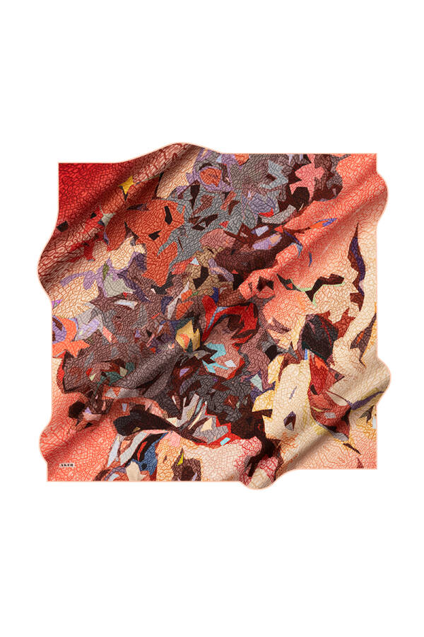 Kırmızı 90X90 İpek Krep Saten Eşarp - 1