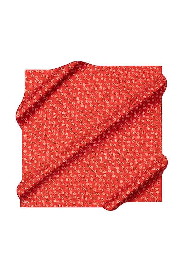 Kırmızı 90X90 İpek Krep Saten Eşarp - 1