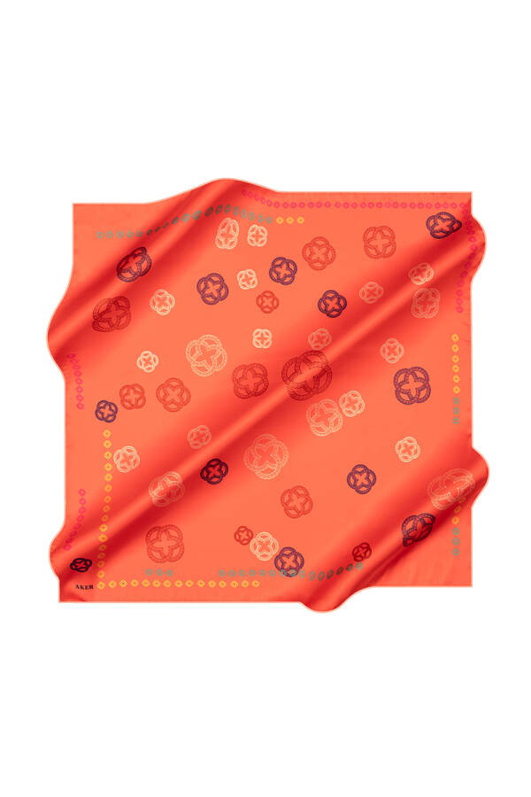 Kırmızı 90X90 İpek Krep Saten Eşarp - 1