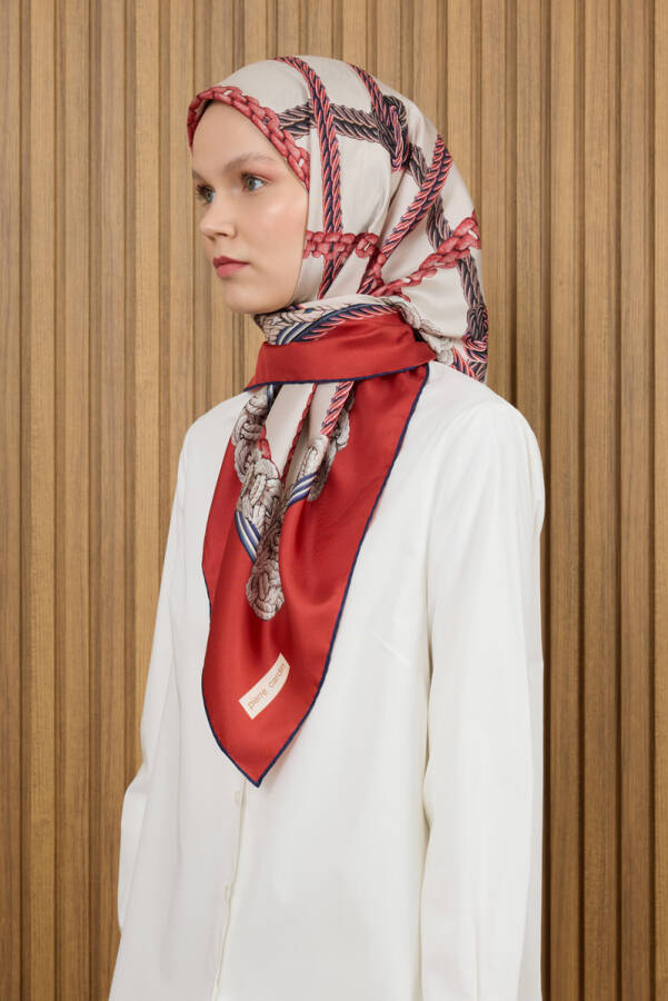 Kırmızı 90X90 İpek Krep Saten Eşarp - 1