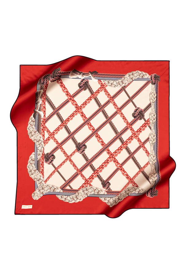 Kırmızı 90X90 İpek Krep Saten Eşarp - 2