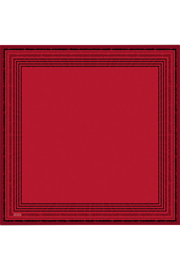 Kırmızı İpek Twill Kare Çerçeve Desenli Eşarp - 1