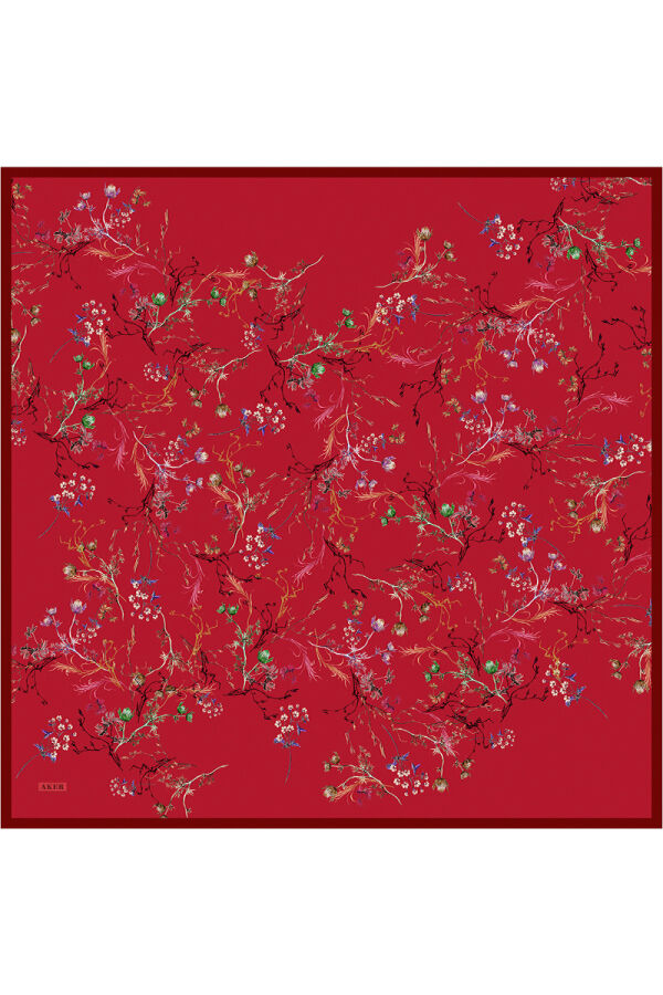 Kırmızı 90X90 İpek Twill Eşarp - Aker