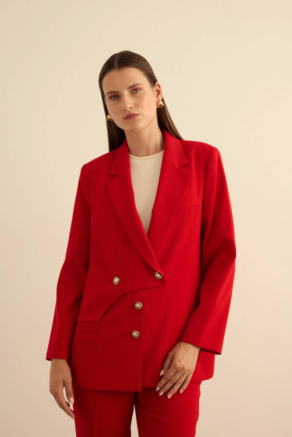 Kırmızı Anler Parçalı Dokuma Ceket - 5