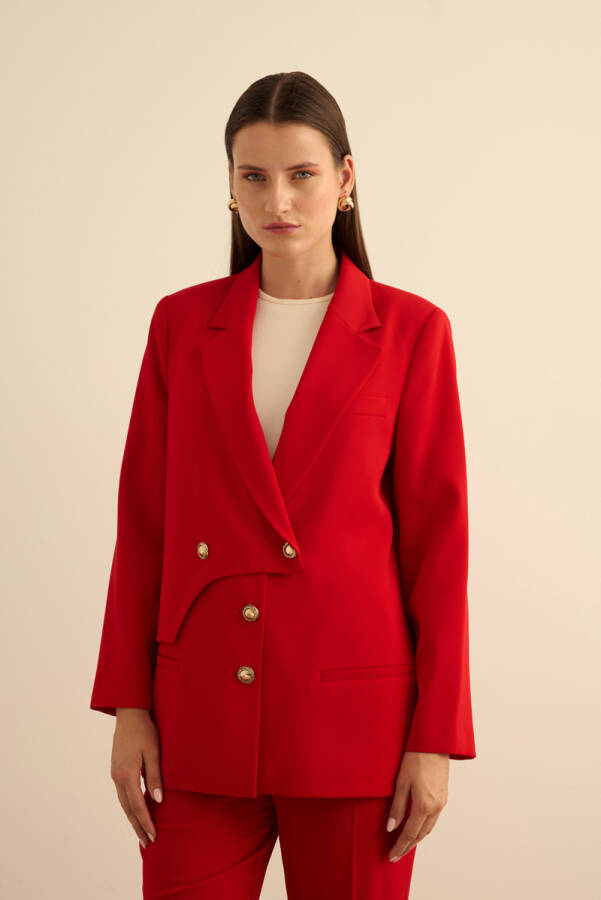 Kırmızı Anler Parçalı Dokuma Ceket - Aker (1)