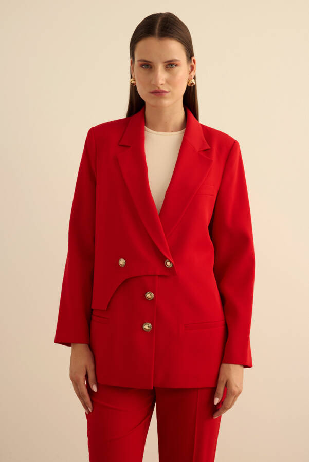 Kırmızı Anler Parçalı Dokuma Ceket - 4