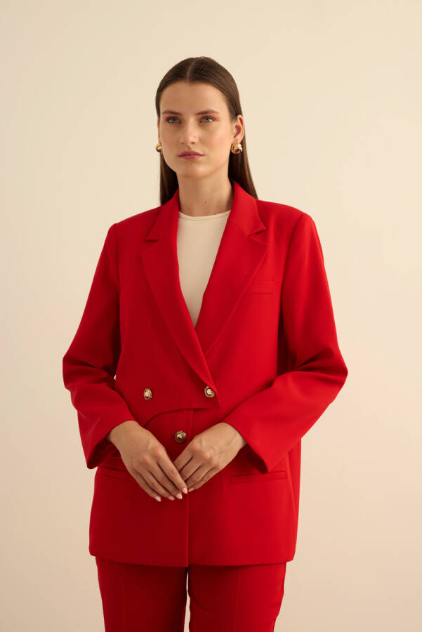 Kırmızı Anler Parçalı Dokuma Ceket - 3