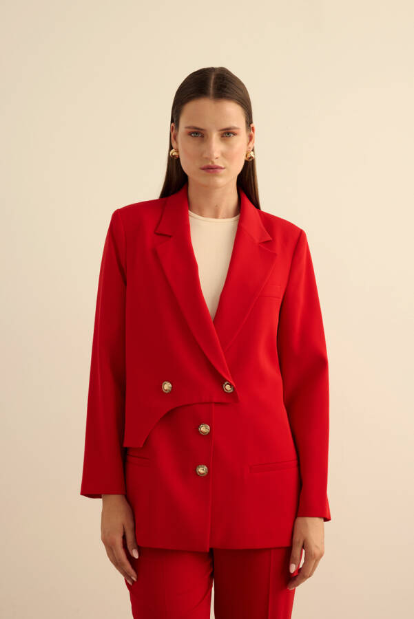 Kırmızı Anler Parçalı Dokuma Ceket - Aker