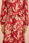 Kırmızı Çiçek Desenli İnce dokuma Elbise - 6