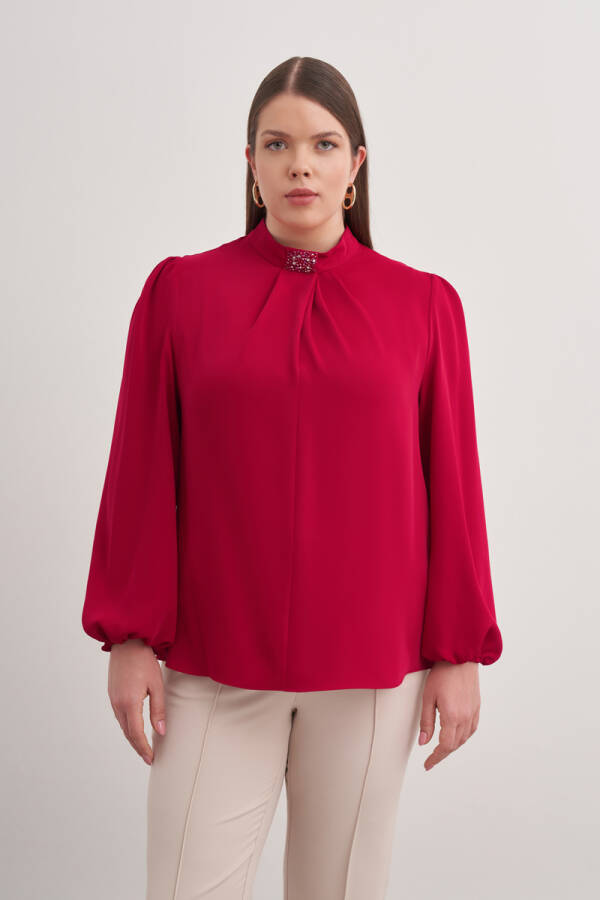 Kırmızı Detaylı Bluz - Aker