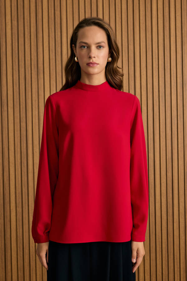 Kırmızı Dik Yaka Bluz - Aker