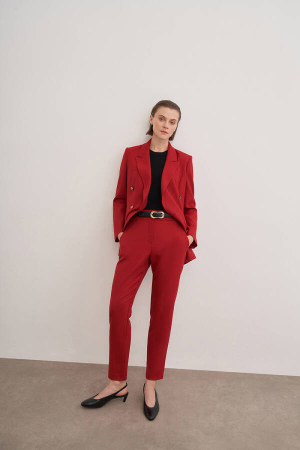 Kırmızı Fleto Cepli Düğmeli Ceket - 6
