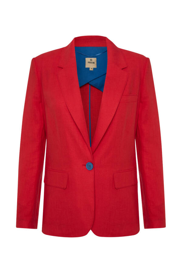 Kırmızı İç Astar Kontrast Keten Ceket - 1
