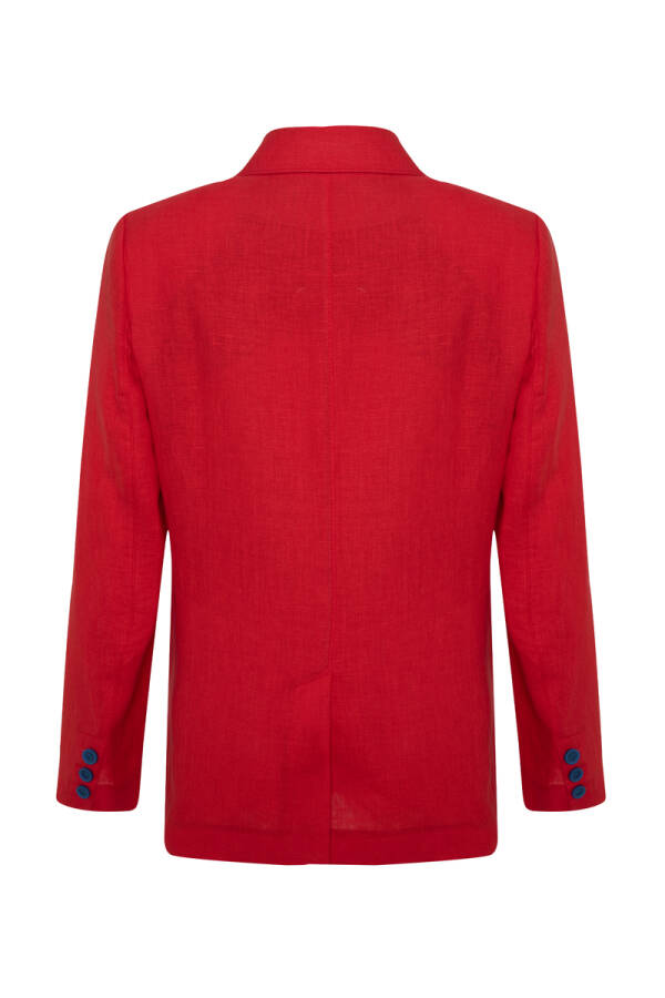 Kırmızı İç Astar Kontrast Keten Ceket - 2