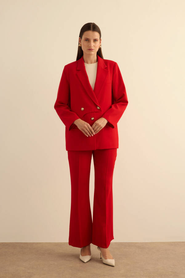 Kırmızı İspanyol Paça Dokuma Pantolon - Aker