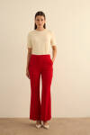 Kırmızı İspanyol Paça Dokuma Pantolon - 2