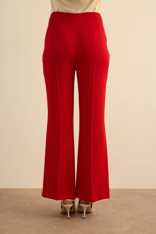 Kırmızı İspanyol Paça Dokuma Pantolon - 5