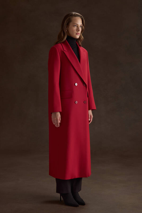 Kırmızı Kruvaze Kapama Pardösü - 4