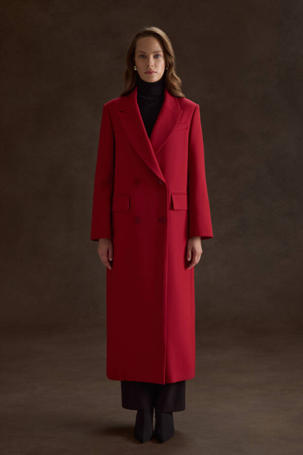 Kırmızı Kruvaze Kapama Pardösü - 2