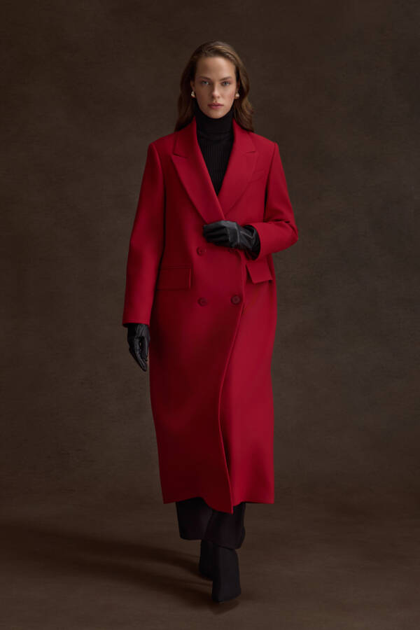 Kırmızı Kruvaze Kapama Pardösü - Aker