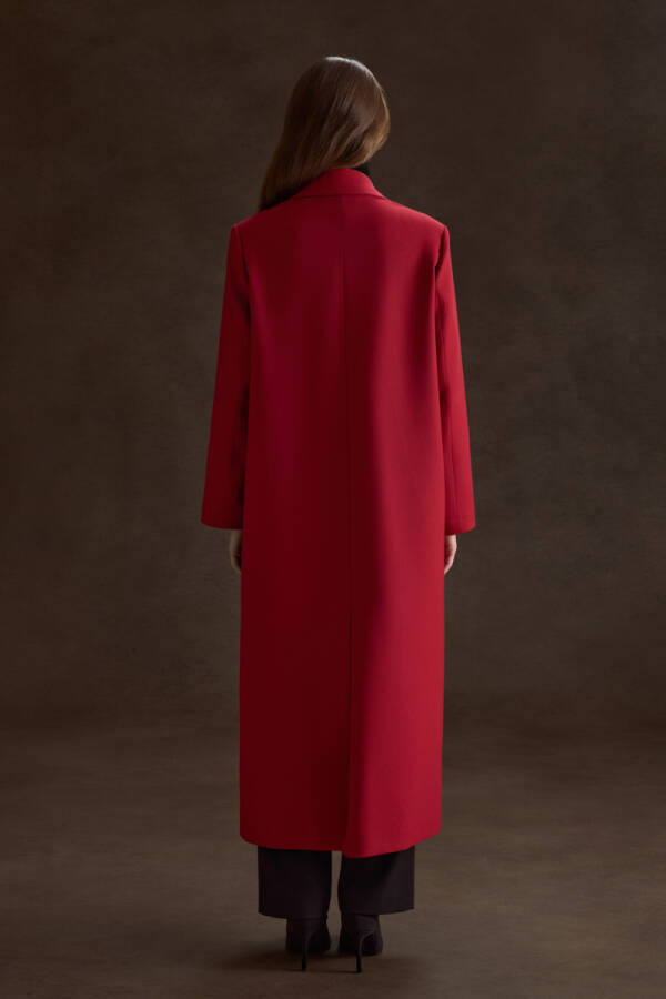 Kırmızı Kruvaze Kapama Pardösü - 6