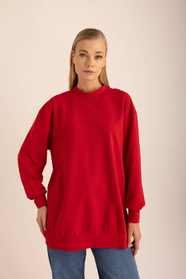 Kırmızı Logo Detaylı Rahat Kalıp Sweatshirt - Aker