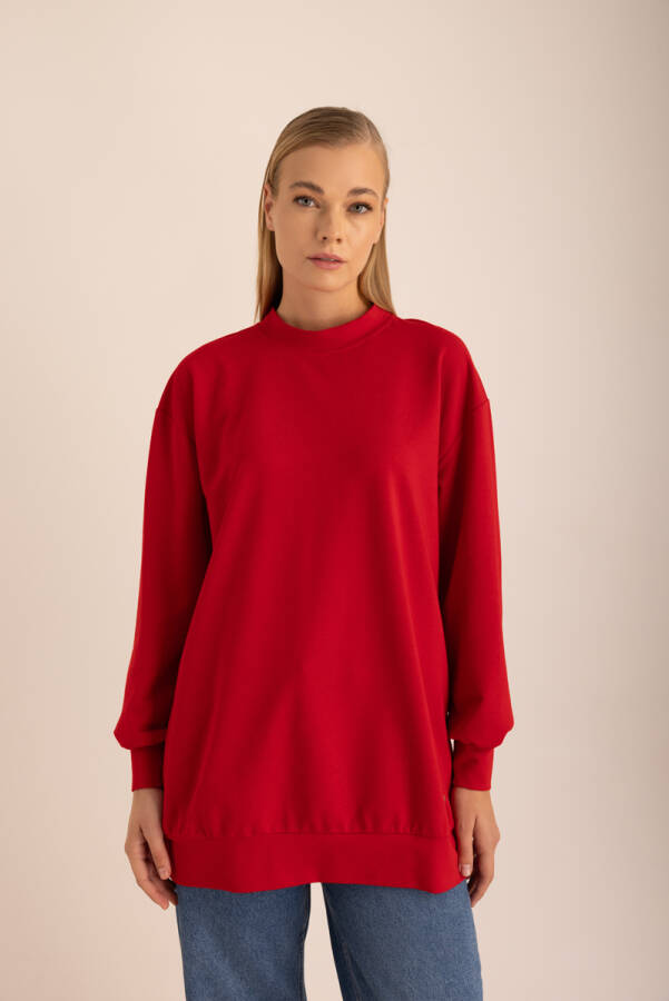 Kırmızı Logo Detaylı Rahat Kalıp Sweatshirt - 4