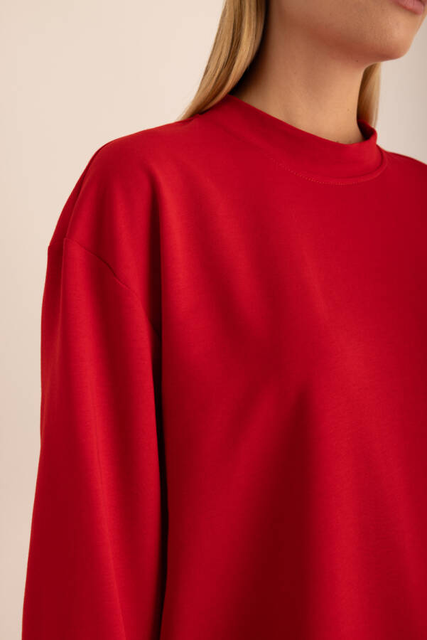 Kırmızı Logo Detaylı Rahat Kalıp Sweatshirt - 3