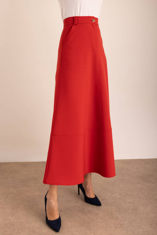 Kırmızı Parçalı Dokuma Spor Etek - 5