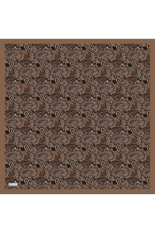 Kahverengi Etnik Desenli Soft Touch Eşarp - Aker