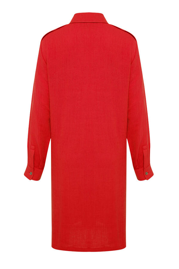 Kırmızı Spor Cepli Keten Tunik - 3