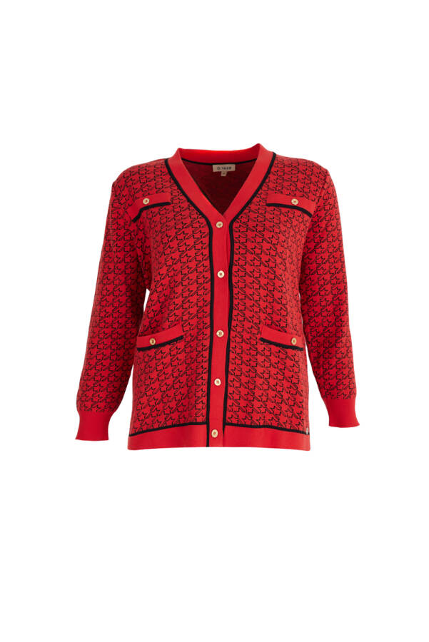 Kırmızı V Yaka Triko Ceket - Aker