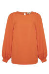 Turuncu Kolları Pile Detaylı Keten Bluz - 1