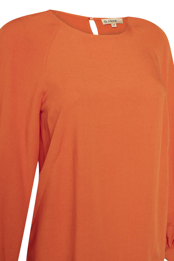 Turuncu Kolları Pile Detaylı Keten Bluz - 2