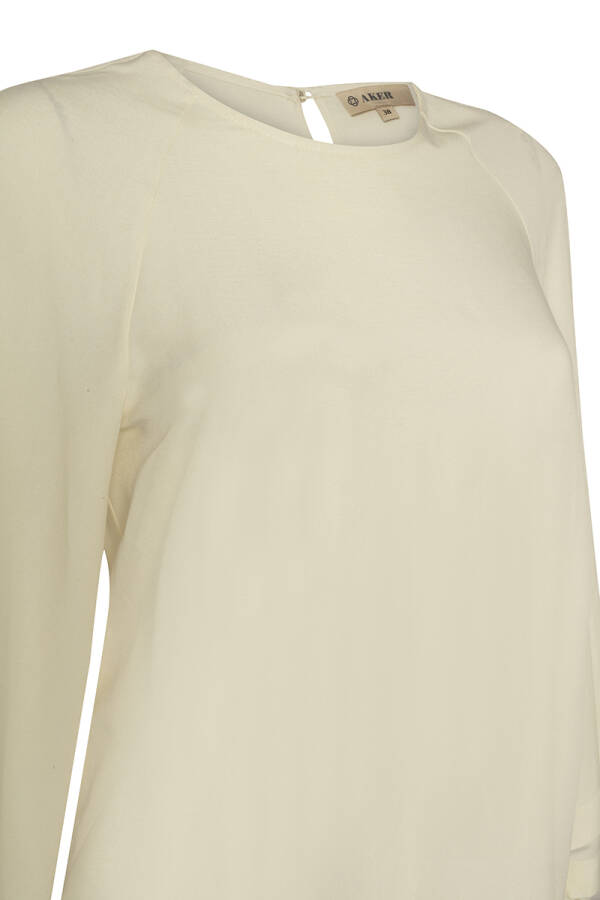 Ekru Kolları Pile Detaylı Keten Bluz - 2