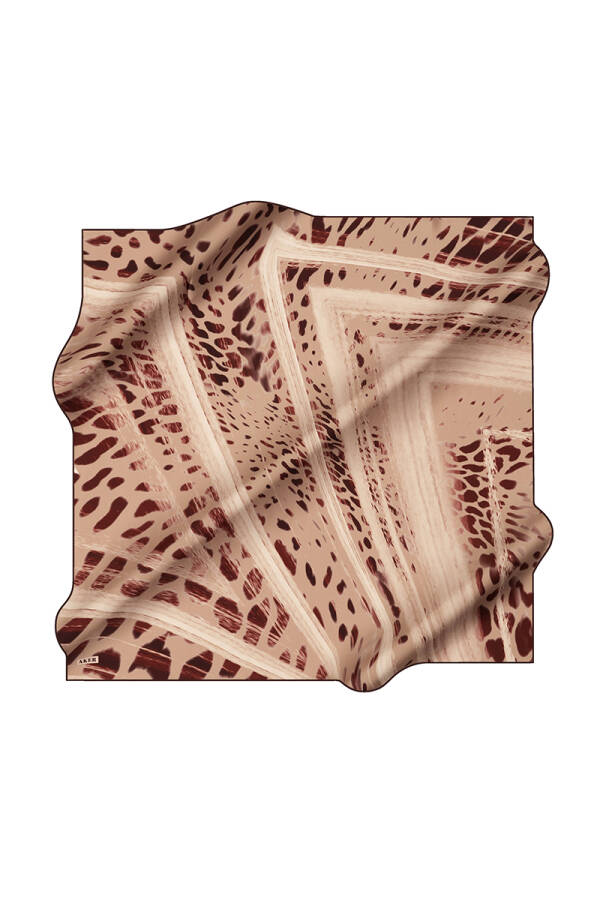 Koyu Bej 90X90 İpek Krep Saten Eşarp - 1