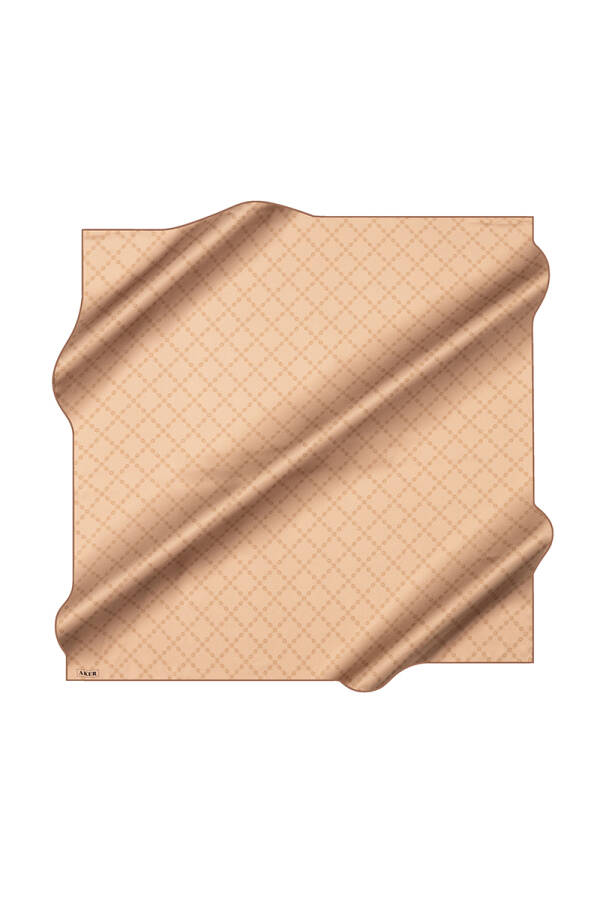 Koyu Bej 90X90 İpek Krep Saten Eşarp - 1