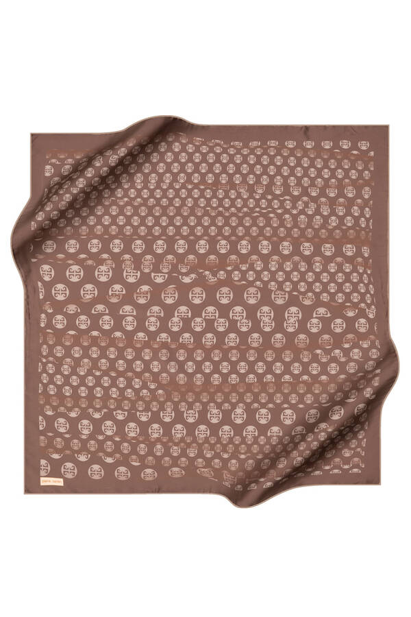 Koyu Bej 90X90 İpek Krep Saten Eşarp - 1