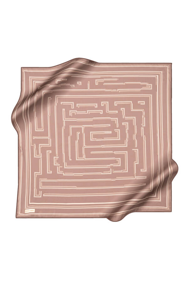 Koyu Bej 90X90 İpek Krep Saten Eşarp - 1