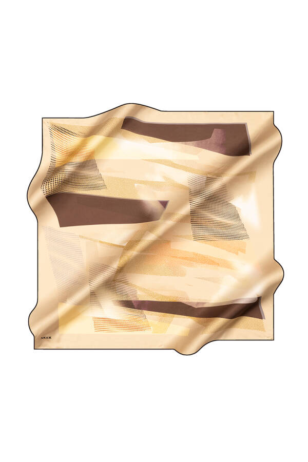 Koyu Bej 90X90 İpek Krep Saten Eşarp - 1