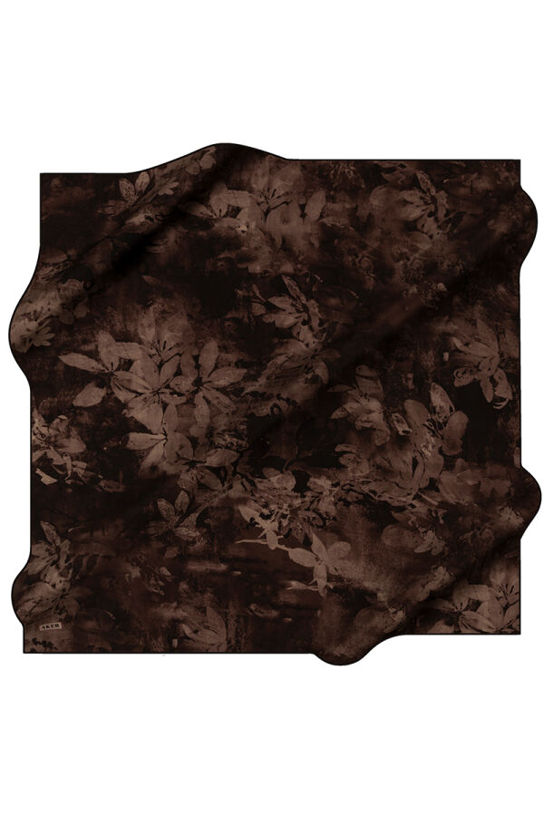 Koyu Kahverengi 100X100 İpek Krep Saten Eşarp - 1