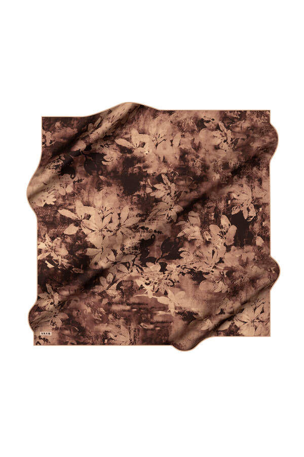 Koyu Kahverengi 90X90 İpek Krep Saten Eşarp - 1