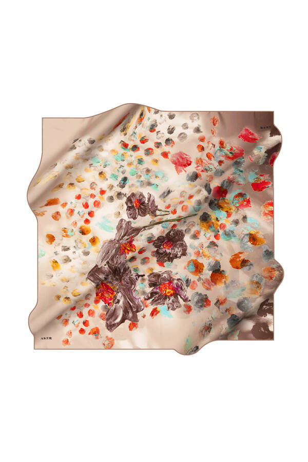 Koyu Kahverengi 90X90 İpek Krep Saten Eşarp - 1