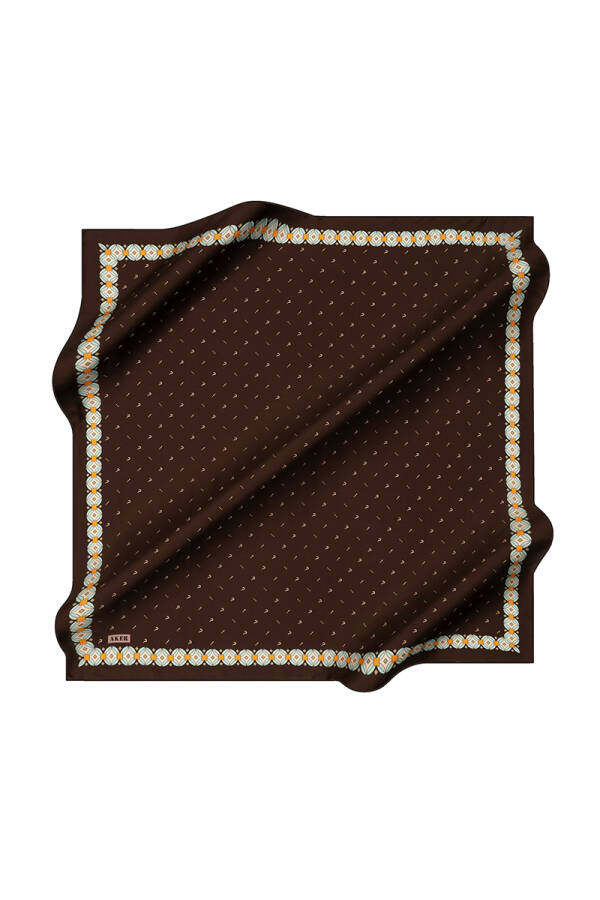 Koyu Kahverengi 90X90 İpek Krep Saten Eşarp - 1