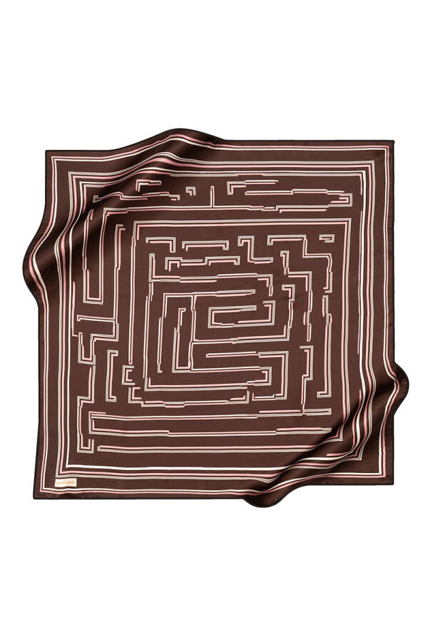 Koyu Kahverengi 90X90 İpek Krep Saten Eşarp - 2