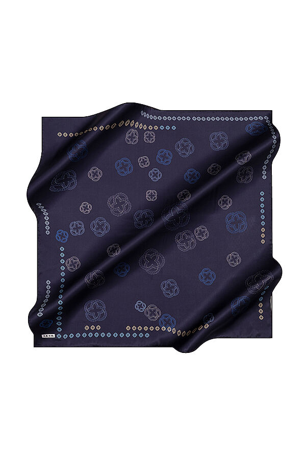 Koyu Lacivert 90X90 İpek Krep Saten Eşarp - 1