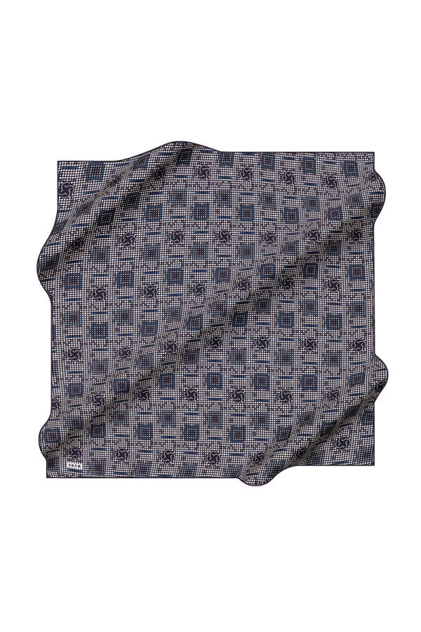 Koyu Lacivert 90X90 İpek Krep Saten Eşarp - 1