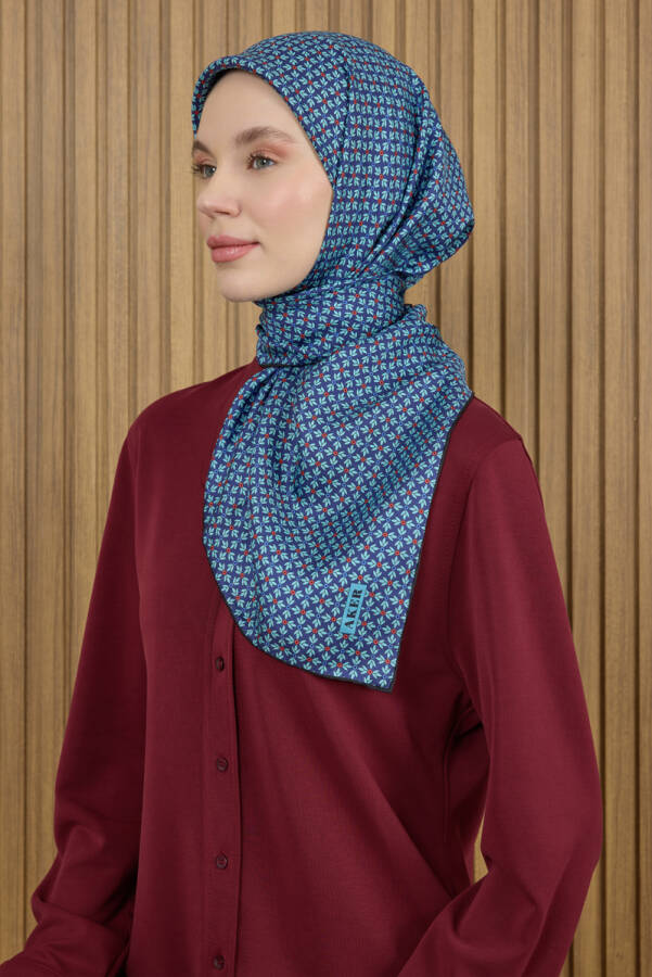 Koyu mavi 90X90 İpek Krep Saten Eşarp - Aker