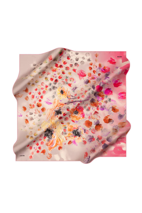 Koyu Pembe 90X90 İpek Krep Saten Eşarp - 1