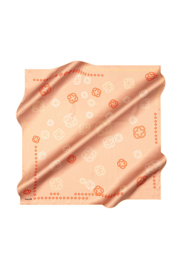 Koyu Turuncu 90X90 İpek Krep Saten Eşarp - 1